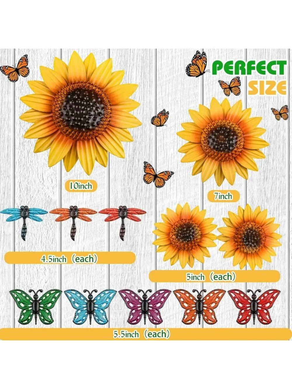 Colorful Metal Sunflower Wall Decor Set - 12 Pcs with Dragonfly & Butterfly Art